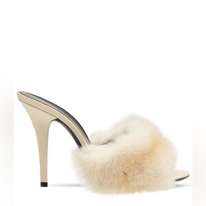 $1,495~SAINT LAURENT YSL~ROY Mink Fur High Heel Stiletto Slide Sandals~38/7/7.5